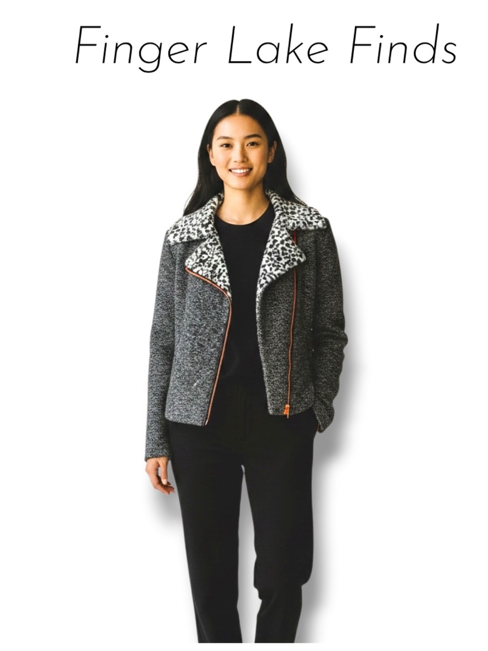 Hem & Thread Knit Moto Sweater Jacket With Faux Leopard Collar, M